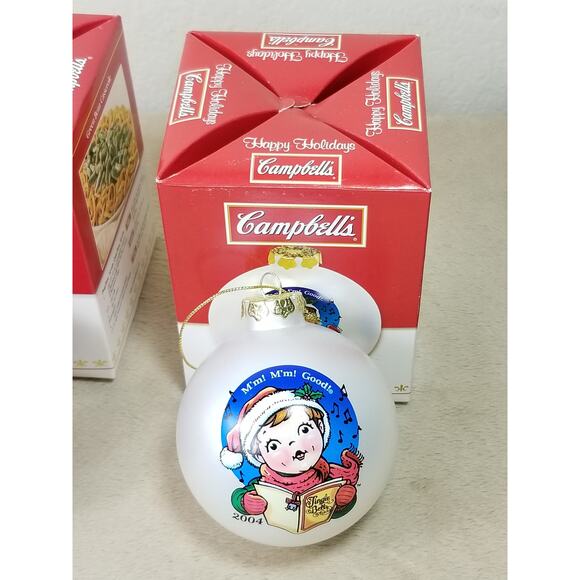Campbell Ornament Soup Red 2001 A Good Night Mm Mm Good White 2004 x2 Vintage - Picture 3 of 13